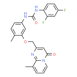 ChemSpider 2D Image | 1-(2,4-Difluorophenyl)-3-{4-methyl-3-[(9-methyl-4-oxo-4H-pyrido[1,2-a]pyrimidin-2-yl)methoxy]phenyl}urea | C24H20F2N4O3