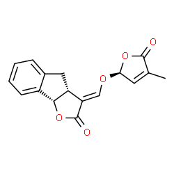 ChemSpider 2D Image | (3E,3aR,8bS)-3-({[(2S)-4-Methyl-5-oxo-2,5-dihydro-2-furanyl]oxy}methylene)-3,3a,4,8b-tetrahydro-2H-indeno[1,2-b]furan-2-one | C17H14O5