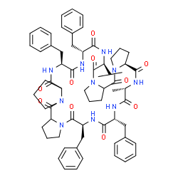 ChemSpider 2D Image | Cyclo(L-alanyl-D-phenylalanyl-L-phenylalanylprolyl-L-prolyl-L-phenylalanyl-D-phenylalanyl-L-valylprolyl-L-prolyl) | C64H78N10O10