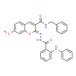 ChemSpider 2D Image | (2Z)-2-[(2-Anilinobenzoyl)hydrazono]-N-benzyl-7-methoxy-2H-chromene-3-carboxamide | C31H26N4O4
