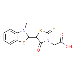 ChemSpider 2D Image | [(5E)-5-(3-Methyl-1,3-benzothiazol-2(3H)-ylidene)-4-oxo-2-thioxo-1,3-thiazolidin-3-yl]acetic acid | C13H10N2O3S3