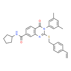 ChemSpider 2D Image | N-Cyclopentyl-3-(3,5-dimethylphenyl)-4-oxo-2-[(4-vinylbenzyl)sulfanyl]-3,4-dihydro-7-quinazolinecarboxamide | C31H31N3O2S