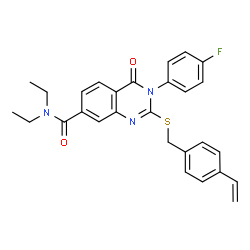 ChemSpider 2D Image | N,N-Diethyl-3-(4-fluorophenyl)-4-oxo-2-[(4-vinylbenzyl)sulfanyl]-3,4-dihydro-7-quinazolinecarboxamide | C28H26FN3O2S