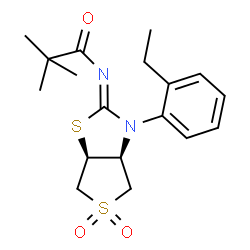 ChemSpider 2D Image | N-[(2Z,3aS,6aS)-3-(2-Ethylphenyl)-5,5-dioxidotetrahydrothieno[3,4-d][1,3]thiazol-2(3H)-ylidene]-2,2-dimethylpropanamide | C18H24N2O3S2
