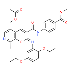 ChemSpider 2D Image | Methyl 4-[({(2Z)-5-(acetoxymethyl)-2-[(2,5-diethoxyphenyl)imino]-8-methyl-2H-pyrano[2,3-c]pyridin-3-yl}carbonyl)amino]benzoate | C31H31N3O8