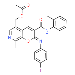 ChemSpider 2D Image | {(2Z)-2-[(4-Iodophenyl)imino]-8-methyl-3-[(2-methylphenyl)carbamoyl]-2H-pyrano[2,3-c]pyridin-5-yl}methyl acetate | C26H22IN3O4