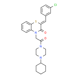 ChemSpider 2D Image | (2Z)-2-(3-Chlorobenzylidene)-4-[2-(4-cyclohexyl-1-piperazinyl)-2-oxoethyl]-2H-1,4-benzothiazin-3(4H)-one | C27H30ClN3O2S