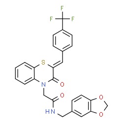 ChemSpider 2D Image | N-(1,3-Benzodioxol-5-ylmethyl)-2-{(2Z)-3-oxo-2-[4-(trifluoromethyl)benzylidene]-2,3-dihydro-4H-1,4-benzothiazin-4-yl}acetamide | C26H19F3N2O4S