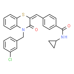 ChemSpider 2D Image | 4-{(E)-[4-(3-Chlorobenzyl)-3-oxo-3,4-dihydro-2H-1,4-benzothiazin-2-ylidene]methyl}-N-cyclopropylbenzamide | C26H21ClN2O2S