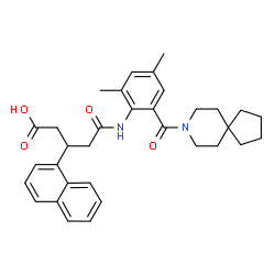 ChemSpider 2D Image | 5-{[2-(8-Azaspiro[4.5]dec-8-ylcarbonyl)-4,6-dimethylphenyl]amino}-3-(1-naphthyl)-5-oxopentanoic acid | C33H38N2O4