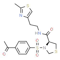 ChemSpider 2D Image | (4S)-3-[(4-Acetylphenyl)sulfonyl]-N-[2-(2-methyl-1,3-thiazol-4-yl)ethyl]-1,3-thiazolidine-4-carboxamide | C18H21N3O4S3