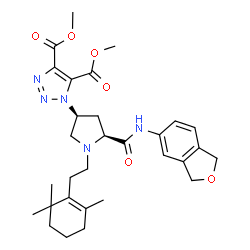 ChemSpider 2D Image | Dimethyl 1-{(3S,5S)-5-(1,3-dihydro-2-benzofuran-5-ylcarbamoyl)-1-[2-(2,6,6-trimethyl-1-cyclohexen-1-yl)ethyl]-3-pyrrolidinyl}-1H-1,2,3-triazole-4,5-dicarboxylate | C30H39N5O6