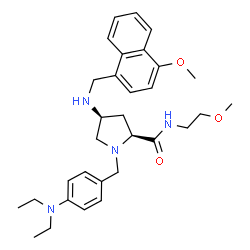 ChemSpider 2D Image | (4S)-1-[4-(Diethylamino)benzyl]-N-(2-methoxyethyl)-4-{[(4-methoxy-1-naphthyl)methyl]amino}-L-prolinamide | C31H42N4O3