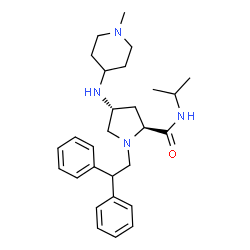 ChemSpider 2D Image | (4R)-1-(2,2-Diphenylethyl)-N-isopropyl-4-[(1-methyl-4-piperidinyl)amino]-L-prolinamide | C28H40N4O