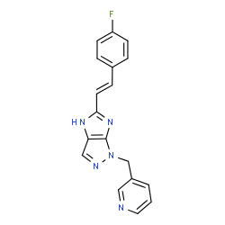 ChemSpider 2D Image | 5-[(E)-2-(4-Fluorophenyl)vinyl]-1-(3-pyridinylmethyl)-1,4-dihydroimidazo[4,5-c]pyrazole | C18H14FN5
