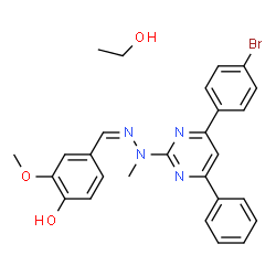 ChemSpider 2D Image | 4-[(Z)-{[4-(4-Bromophenyl)-6-phenyl-2-pyrimidinyl](methyl)hydrazono}methyl]-2-methoxyphenol - ethanol (1:1) | C27H27BrN4O3