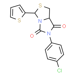 ChemSpider 2D Image | 6-(4-Chlorophenyl)-3-(2-thienyl)-1H-imidazo[1,5-c][1,3]thiazole-5,7(6H,7aH)-dione | C15H11ClN2O2S2