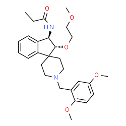 ChemSpider 2D Image | N-[(2R,3R)-1'-(2,5-Dimethoxybenzyl)-2-(2-methoxyethoxy)-2,3-dihydrospiro[indene-1,4'-piperidin]-3-yl]propanamide | C28H38N2O5
