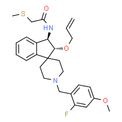 ChemSpider 2D Image | N-[(2R,3R)-2-(Allyloxy)-1'-(2-fluoro-4-methoxybenzyl)-2,3-dihydrospiro[indene-1,4'-piperidin]-3-yl]-2-(methylsulfanyl)acetamide | C27H33FN2O3S