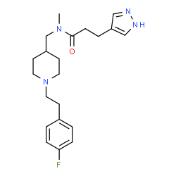 ChemSpider 2D Image | N-({1-[2-(4-Fluorophenyl)ethyl]-4-piperidinyl}methyl)-N-methyl-3-(1H-pyrazol-4-yl)propanamide | C21H29FN4O