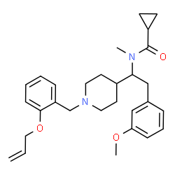 ChemSpider 2D Image | N-[1-{1-[2-(Allyloxy)benzyl]-4-piperidinyl}-2-(3-methoxyphenyl)ethyl]-N-methylcyclopropanecarboxamide | C29H38N2O3