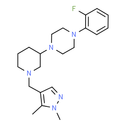 ChemSpider 2D Image | 1-{1-[(1,5-Dimethyl-1H-pyrazol-4-yl)methyl]-3-piperidinyl}-4-(2-fluorophenyl)piperazine | C21H30FN5