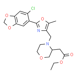 ChemSpider 2D Image | Ethyl (4-{[2-(6-chloro-1,3-benzodioxol-5-yl)-5-methyl-1,3-oxazol-4-yl]methyl}-3-morpholinyl)acetate | C20H23ClN2O6