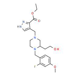 ChemSpider 2D Image | Ethyl 4-{[4-(2-fluoro-4-methoxybenzyl)-3-(2-hydroxyethyl)-1-piperazinyl]methyl}-1H-pyrazole-3-carboxylate | C21H29FN4O4
