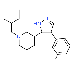 ChemSpider 2D Image | 3-[4-(3-Fluorophenyl)-1H-pyrazol-5-yl]-1-(2-methylbutyl)piperidine | C19H26FN3