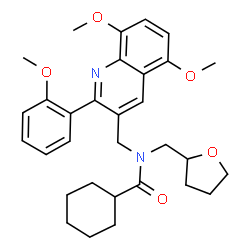 ChemSpider 2D Image | N-{[5,8-Dimethoxy-2-(2-methoxyphenyl)-3-quinolinyl]methyl}-N-(tetrahydro-2-furanylmethyl)cyclohexanecarboxamide | C31H38N2O5