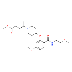 ChemSpider 2D Image | Methyl 4-(4-{5-methoxy-2-[(2-methoxyethyl)carbamoyl]phenoxy}-1-piperidinyl)pentanoate | C22H34N2O6