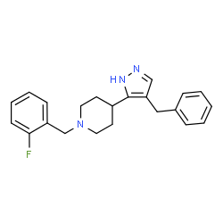 ChemSpider 2D Image | 4-(4-Benzyl-1H-pyrazol-5-yl)-1-(2-fluorobenzyl)piperidine | C22H24FN3