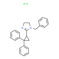 ChemSpider 2D Image | 1-Benzyl-2-(2,2-diphenylcyclopropyl)-4,5-dihydro-1H-imidazole hydrochloride (1:1) | C25H25ClN2