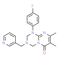 ChemSpider 2D Image | 1-(4-Fluorophenyl)-7,8-dimethyl-3-(3-pyridinylmethyl)-1,2,3,4-tetrahydro-6H-pyrimido[1,2-a][1,3,5]triazin-6-one | C20H20FN5O
