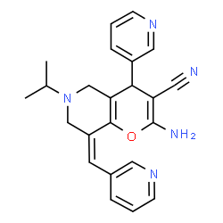 ChemSpider 2D Image | (8Z)-2-Amino-6-isopropyl-4-(3-pyridinyl)-8-(3-pyridinylmethylene)-5,6,7,8-tetrahydro-4H-pyrano[3,2-c]pyridine-3-carbonitrile | C23H23N5O