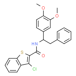 ChemSpider 2D Image | 3-Chloro-N-[1-(3,4-dimethoxyphenyl)-2-phenylethyl]-1-benzothiophene-2-carboxamide | C25H22ClNO3S