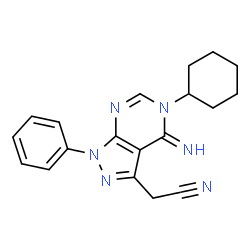 ChemSpider 2D Image | (5-Cyclohexyl-4-imino-1-phenyl-4,5-dihydro-1H-pyrazolo[3,4-d]pyrimidin-3-yl)acetonitrile | C19H20N6