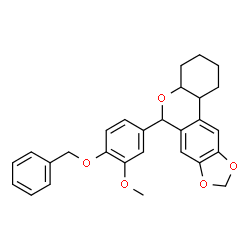 ChemSpider 2D Image | 6-[4-(Benzyloxy)-3-methoxyphenyl]-2,3,4,4a,6,11b-hexahydro-1H-[1,3]benzodioxolo[5,6-c]chromene | C28H28O5
