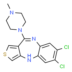 ChemSpider 2D Image | 6,7-Dichloro-10-(4-methyl-1-piperazinyl)-4H-thieno[3,4-b][1,5]benzodiazepine | C16H16Cl2N4S