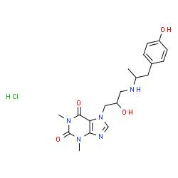 ChemSpider 2D Image | 7-(2-Hydroxy-3-{[1-(4-hydroxyphenyl)-2-propanyl]amino}propyl)-1,3-dimethyl-3,7-dihydro-1H-purine-2,6-dione hydrochloride (1:1) | C19H26ClN5O4