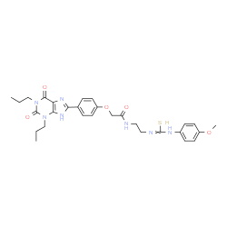 ChemSpider 2D Image | 2-[4-(2,6-Dioxo-1,3-dipropyl-2,3,6,7-tetrahydro-1H-purin-8-yl)phenoxy]-N-(2-{[(4-methoxyphenyl)carbamothioyl]amino}ethyl)acetamide | C29H35N7O5S