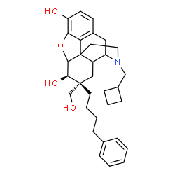 ChemSpider 2D Image | (6beta,7alpha)-17-(Cyclobutylmethyl)-7-(hydroxymethyl)-7-(4-phenylbutyl)-4,5-epoxymorphinan-3,6-diol | C32H41NO4