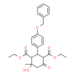 ChemSpider 2D Image | Diethyl 2-[4-(benzyloxy)phenyl]-4-hydroxy-4-methyl-6-oxo-1,3-cyclohexanedicarboxylate | C26H30O7