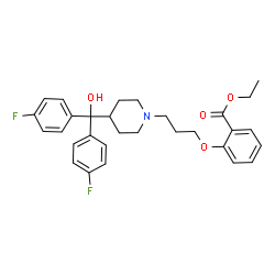ChemSpider 2D Image | Ethyl 2-(3-{4-[bis(4-fluorophenyl)(hydroxy)methyl]-1-piperidinyl}propoxy)benzoate | C30H33F2NO4