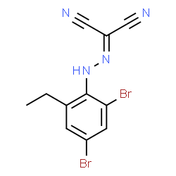 ChemSpider 2D Image | [(2,4-Dibromo-6-ethylphenyl)hydrazono]malononitrile | C11H8Br2N4