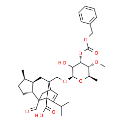 ChemSpider 2D Image | (4R,5R,8R)-2-[({(2xi)-3-O-[(Benzyloxy)carbonyl]-6-deoxy-4-O-methyl-beta-D-ribo-hexopyranosyl}oxy)methyl]-9-formyl-13-isopropyl-5-methyltetracyclo[7.4.0.0~2,11~.0~4,8~]tridec-12-ene-1-carboxylic acid | C35H46O10