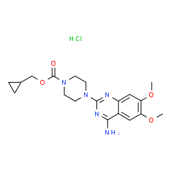 ChemSpider 2D Image | Cyclopropylmethyl 4-(4-amino-6,7-dimethoxy-2-quinazolinyl)-1-piperazinecarboxylate hydrochloride (1:1) | C19H26ClN5O4