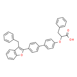 ChemSpider 2D Image | 2-{[4'-(3-Benzyl-1-benzofuran-2-yl)-4-biphenylyl]oxy}-3-phenylpropanoic acid | C36H28O4
