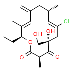 ChemSpider 2D Image | (3R,5S,7Z,9S,12E,14S)-7-Chloro-14-ethyl-5-hydroxy-5-(hydroxymethyl)-3,9,13-trimethyl-11-methyleneoxacyclotetradeca-7,12-diene-2,4-dione | C20H29ClO5