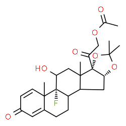 ChemSpider 2D Image | 2-[(4bR,6bS,9aR)-4b-Fluoro-5-hydroxy-4a,6a,8,8-tetramethyl-2-oxo-2,4a,4b,5,6,6a,9a,10,10a,10b,11,12-dodecahydro-6bH-naphtho[2',1':4,5]indeno[1,2-d][1,3]dioxol-6b-yl]-2-oxoethyl acetate | C26H33FO7